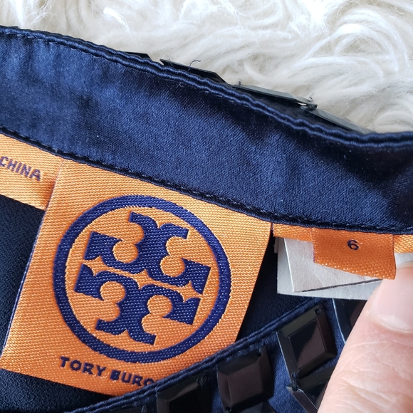 TORY BURCH Wool Bateau Neckline sequin Top navy 6 - Picture 4 of 8